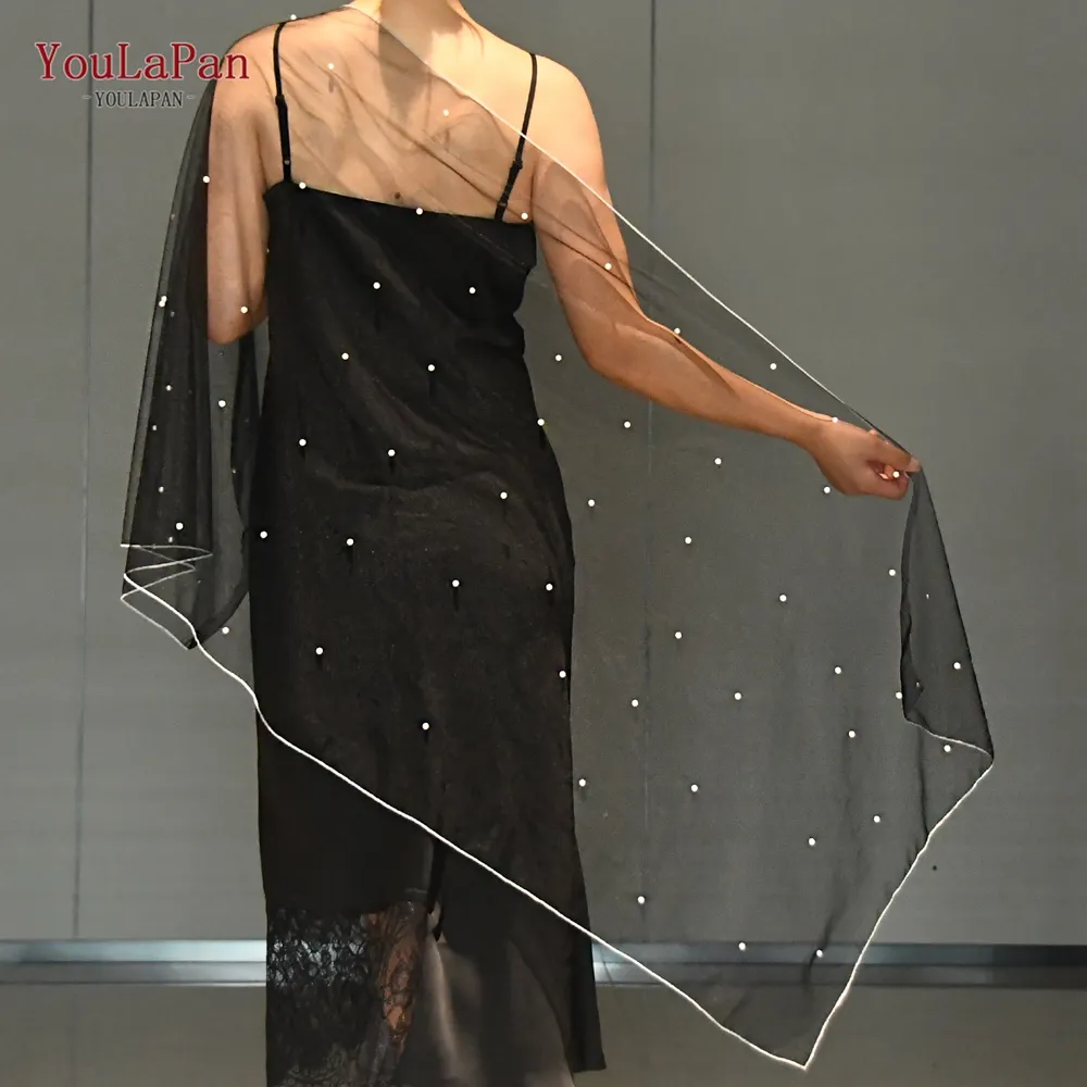 YouLaPan VG91 Popular Women's Cape One Piece Pearl Tulle Crop Top Wedding Party Evening Gown Shawl Bridal Bolero