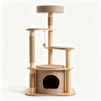 HazelDen Arbre à chat multi-niveaux écologique de 117 cm avec structure en MDF et placage de bois, niche en feutre, plateformes rembourrées et griffoir en sisal