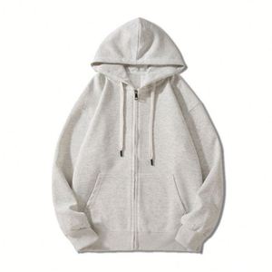 Sweat à capuche zippé pour homme, 100 % coton, molleton français, poids lourd, numérique, automne, écologique, respirant, sport, décontracté, tricoté - Product Image 3