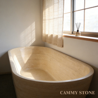 Baignoire autoportante Cammy Stone en travertin beige style Wabi-sabi avec douche intégrée, sur mesure, pour entrepôt ou chambre