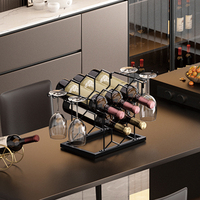 Support de porte-verres à vin suspendu en métal de table fil noir mat porte-bouteille de vin support de rangement avec porte-verre