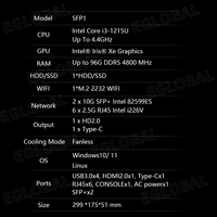 Mini PC Industrial Intel Core I3-1215U PfSense, 2x 10G SFP, 6x 2.5GbE, Soporte de Red, 96GB DDR5, Alimentación Integrada 100-240V, OPNsense