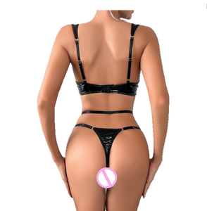 Conjunto de Lencería Sensual para Mujer, Diseño Exótico y Seductor, Sujetador de Nylon Negro con Decoración de Encaje, Tanga con Aberturas, Bordado 3D, Talla Única, ODM - Product Image 5