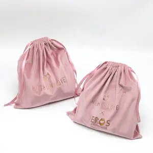 Sac de rangement personnalisé avec cordon pour Logo, Rose, ou or, pochette d'emballage de pinceaux de maquillage, en velours Rose, 50 unités