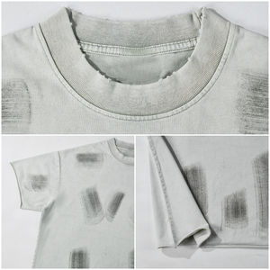 TKAN 176, venta al por mayor, ropa de calle de algodón de alta calidad, camiseta teñida con dobladillo crudo, cuello grueso, camiseta para hombre, camiseta de gran tamaño Boxy Fit - Product Image 2