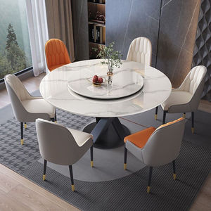 Juego de Comedor Moderno Convertible de Piedra Sinterizada con 6 Sillas, Plato Giratorio Lazy Susan, Base de Acero al Carbono, Ensamblado, para Familias Grandes - Product Image 1