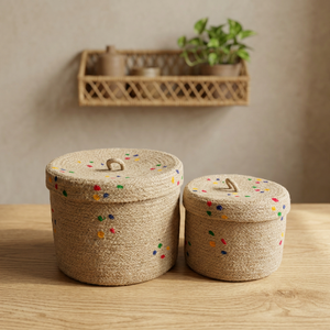 Natural Jute Woven Storage <b>Basket</b> <b>with</b> <b>Lid</b> Round Cotton Rope Organizer for Indoor Balcony Home Decor - Product Image 5