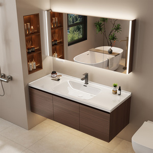 Intelligent new Chinese style <b>walnut</b> bathroom <b>cabinet</b> washbasin ceramic integrated basin washbasin <b>cabinet</b> - Product Image 1