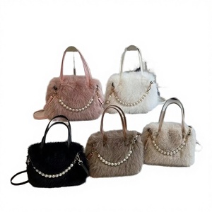 Zebrachina Nouveau Sac à Main Bandoulière Simple et Moelleux pour Femme, en Fausse Fourrure Perlée, Petit Carré, Couleurs Mixtes Texturées, Style Commuter - Product Image 2