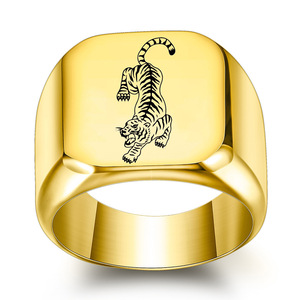 Bague carrée en acier inoxydable pour homme, 18 mm, gravée au laser avec motif animal tigre, style punk, cadeau de bijoux - Product Image 2
