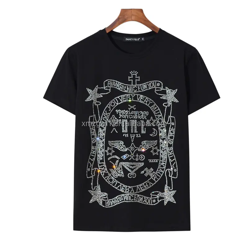 Yapay elmas Transfer tatoo T-Shirt özel düz boyalı T shirt özel düz % 100% pamuk 180GSM büyük boy Unisex T shirt