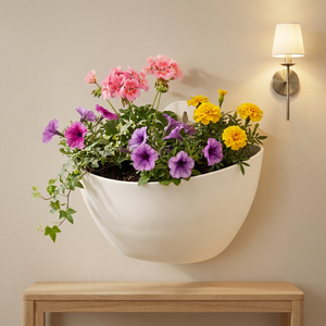 Pot de fleurs mural moderne en plastique, jardinière suspendue pour plantes d'intérieur et d'extérieur, design circulaire, style minimaliste - Product Image 1