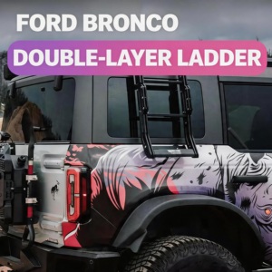 แพลตฟอร์มแร็คหลังคา Simone สำหรับ Ford Bronco 4 ประตู แบบ Overland ชั้นเดียว/สองชั้น พร้อมบันไดข้างและแผงประตูหลังแบบรวม - Product Image 2