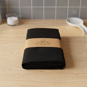 Essuie-tout de cuisine en coton noir tissé 100% coton, imprimé sur mesure, écologique, lavable en machine - Product Image 1
