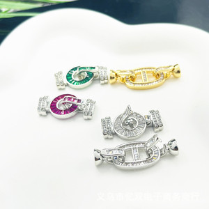 Cierre de pulsera con microincrustaciones de piedras, chapado en cobre de 18k, accesorios de joyería DIY para hacer pulseras, forma de cadena, dorado, plateado, verde - Product Image 4