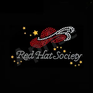 Apris-red hat xã hội sắt trên Rhinestone chuyển Motif truyền nhiệt sorority thiết kế cho T-Shirts tùy chỉnh thực hiện