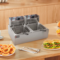 Friteuse électrique double bac en acier inoxydable Spot-on 6+6L, idéale pour faire frire des frites, du poulet frit, des pommes de terre frites, etc.