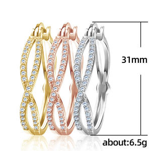 Pendientes de Aro de Lujo para Mujer, Chapados en Oro de 18K, con Cristales de Estrás, Diseño Geométrico, para Uso Diario, Plata E451 - Product Image 6