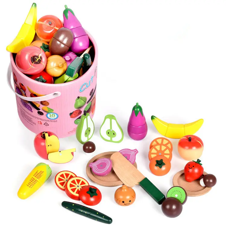 مسرحية الغذاء مجموعة الاطفال ورقة برميل خشبي قطع الخضار لعبة الفواكه للأطفال الاطفال الفاكهة قطع لعبة