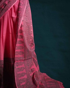 High on Demand Pink Hand Block Impreso Mul Cotton Saree con remolinos geométricos y Zig Zag Pattern Party Wear Unisex - Product Image 6