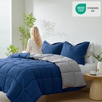 Vente en gros de couvre-lits modernes personnalisés avec logo, 3 pièces, garnissage en microfibre polyester non toxique, ensemble de couvre-lits bleu marine