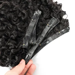 Nova textura 120g 140g 160g extensão de cabelo humano virgem natural clipe 4a 4b 4c afro ondulado presilhas