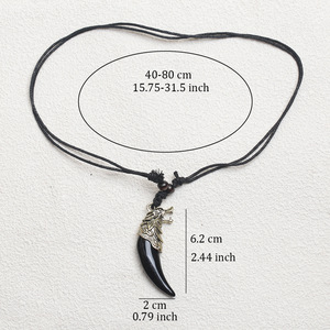 Hombres valientes Lobo <span class=keywords><strong>dientes</strong></span> Spike joyería <span class=keywords><strong>de</strong></span> la suerte diente amuleto colgante collar cuerda retráctil trenzado cabeza <span class=keywords><strong>de</strong></span> Lobo colgante collar - Product Image 4
