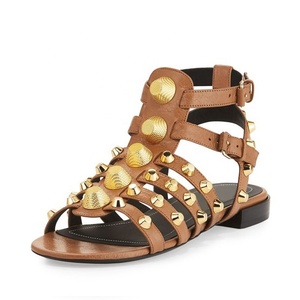 Colors Custom Punk Styles Women <b>Flat</b> Metal Studs Shoes Ankle Strap <b>Flats</b> With Sandals Cool Girls Roman Slides - Product Image 2