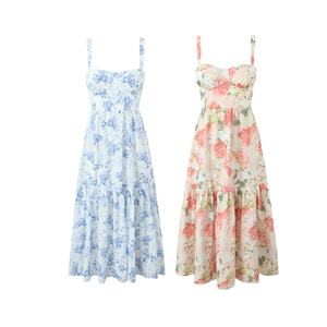 Abito lungo in <span class=keywords><strong>cotone</strong></span> casual da donna con stampa floreale a due colori e spalline sottili - Product Image 1