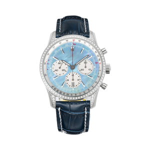 Reloj de Pulsera Cronógrafo de Aviación Clásico de Alta Calidad con Incrustaciones de Diamantes, Correa de Oro Blanco, Esfera de Buceo, Deportivo y Elegante - Product Image 1