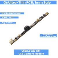 Cámara web industrial 720P 1MP USB2.0 compatible con UVC, módulo de cámara Plug&Play con PCB de tira estrecha mini y 2 micrófonos integrados para portátil