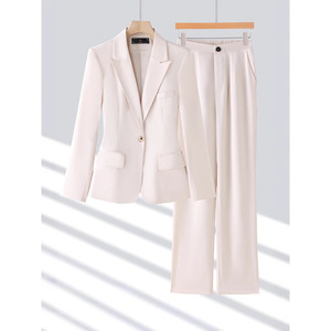 Women's Gray Blue Long Sleeve <b>Blazer</b> And Trousers Suit <b>Set</b> Formal Anti Wrinkle For Commute Autumn Winter - Product Image 2