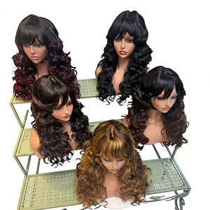 Letsfly Promotion 78$ Bouncy Loose 1x3 Lace <b>Wigs</b> with Bang 22 Inches Virgin Hair Natural Color Human Hair Wholesales - Product Image 1