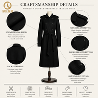 Manteau élégant et tendance pour femme 2026, à double boutonnage, col montant, manches longues et bretelles, vente en gros d'usine