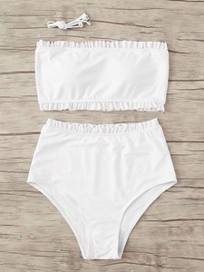Ensemble de bikini bandeau sexy à volants, maillot de bain personnalisé avec logo, vêtements de bain de luxe pour femmes, vêtements de plage - Product Image 4