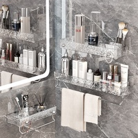 Étagère d'angle sans perçage à texture givrée pour salle de bain et cuisine, avec barre porte-serviettes murale réglable, facile à nettoyer et à ranger