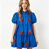 Robe pour femme à manches bouffantes et sequins, motif drapeau américain, pour le jour de l'indépendance, boutons sur le devant, robe scintillante à sequins et drapeau américain