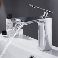 Grifo de Baño Monomando Moderno de Latón con Válvula Cerámica, Acabado Cepillado, Montaje en Cubierta, Mezclador de Agua Fría y Caliente para Lavabo Tipo Cascada