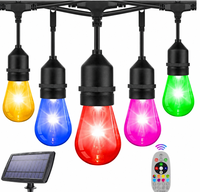 Guirlande lumineuse solaire professionnelle S14 RGB 48 pieds 15 ampoules IP65 étanche en plastique avec télécommande pour décoration extérieure de jardin