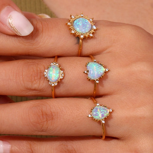 Vintage Synthetic <b>Opal</b> Open Adjustable 316L Stainless Steel <b>Ring</b> 18K <b>Gold</b> Plated Bohemian Fashion Finger Jewelry For Women - Product Image 5