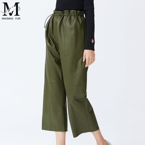 Pantalons en <span class=keywords><strong>cuir</strong></span> véritable pour femmes, moto, automne-hiver, vente en gros, nouveaux pantalons en <span class=keywords><strong>cuir</strong></span> véritable à jambes larges pour femmes - Product Image 2