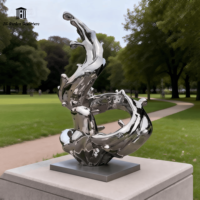 Sculpture en acier inoxydable poli miroir personnalisée, fontaine d'eau, forme de vague, sculpture moderne