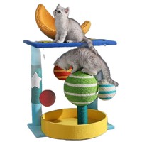 Arbre à chat compact avec étagère, nid, plateau à gratter en sisal et jouet pour chaton XKMPJ-1