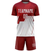 Ensemble d'uniformes de football personnalisés Rouge et blanc Maillot sublimé Short Col rond Manches courtes Évacuation de l'humidité Unisexe Adulte Toutes saisons