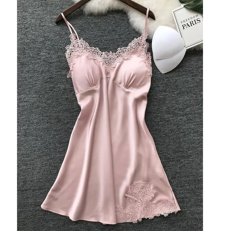 Factory Wholesale Adult Lingerie Sexy Womens Cute Silk Sleepwear Ladies Night Wear Sexy Women Satin Nightwear Dress