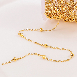 Cadena de Eslabones Planos con Cuentas, Chapada en Oro de 18k, Delgada, de Acero Inoxidable, Accesorios DIY para Collares y Pulseras Impermeables - Product Image 6