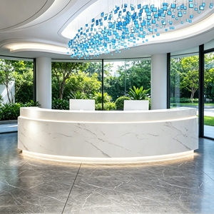 Mostrador de Recepción de Madera CR168 con Recorte Arqueado, Luz LED Ambiental, Bordes Redondeados, MDF Resistente, <span class=keywords><strong>para</strong></span> Salón de Belleza, Boutique, Clínica - Product Image 2