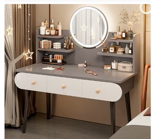 Modern <strong>Make</strong> <strong>up</strong> <strong>Vanity</strong> Table with LED Mirror Storage Shelves and Drawers Dressing Desk Bedroom Furniture - Product Image 3