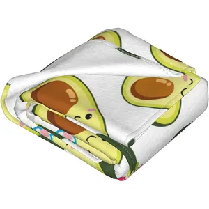Manta de franela 100% poliéster con estampado de aguacate y dibujos animados, manta con diseños personalizados
