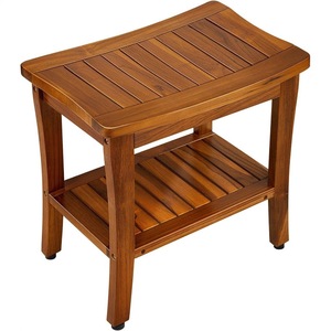 Tabouret de salle de bain en teck Ruoyi 40x25.5x42cm avec étagère de rangement, banc de douche imperméable et antidérapant - Product Image 3